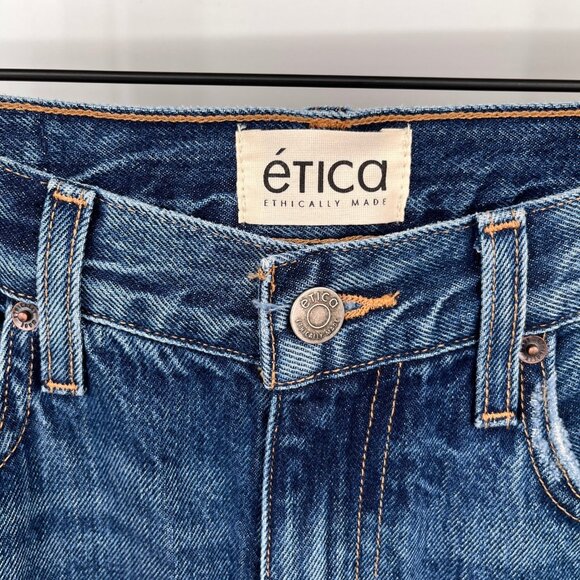 Etica Rhea Mid Rise Straight Leg Jeans Size 25 Dark Wash Cotton Blend Denim - Picture 10 of 13